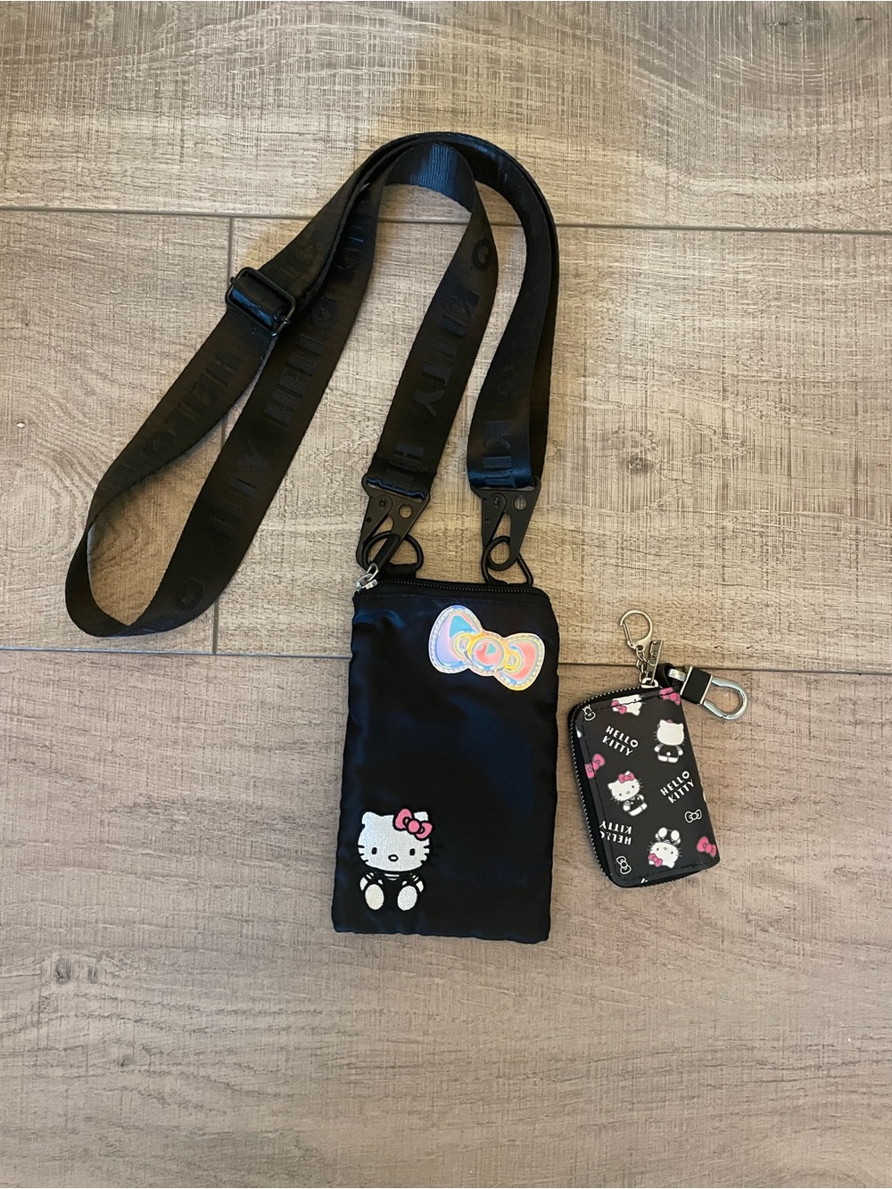 Hello Kitty Black Crossbody Phone Pouch with Matching Card Key Holder